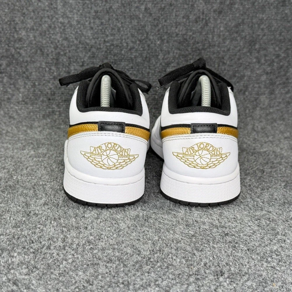 Jordan 1 Low Shoes Men's 8 White Black Metallic Gold Swoosh Athletic Sneakers